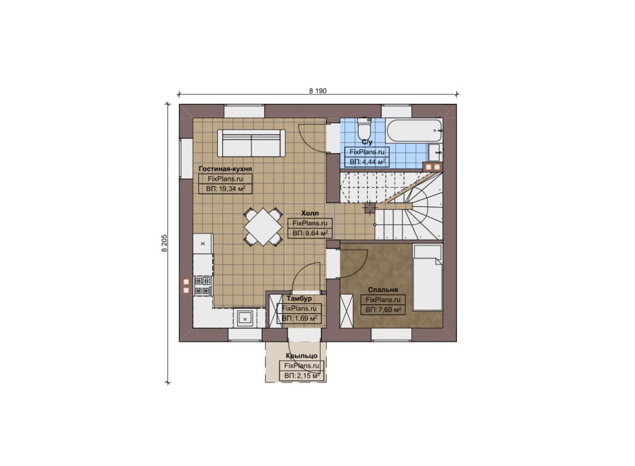 Планировка Одноэтажный дом с мансардой  F-9899