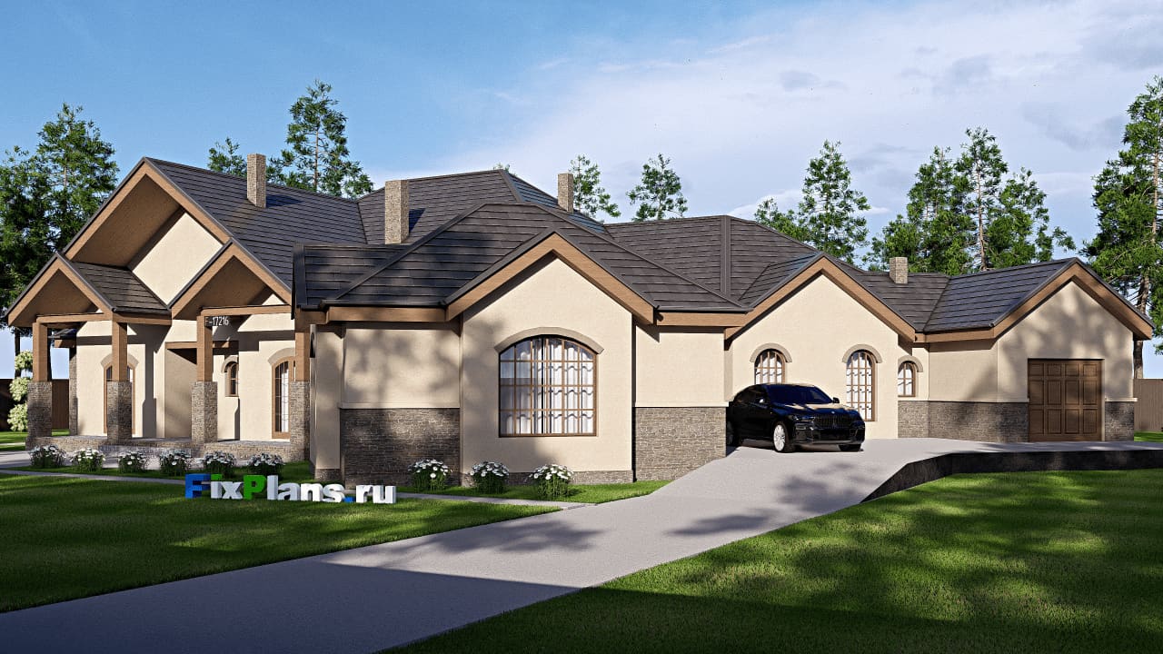 Одноэтажный дом F-17216 — фасад