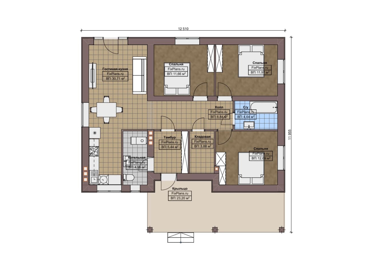 Планировка Одноэтажный дом F-7406